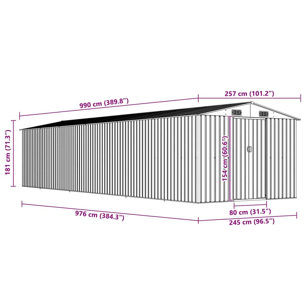 vidaXL Tuinschuur 257x990x181 cm gegalvaniseerd staal groen