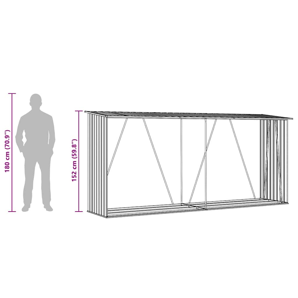 vidaXL Haardhoutschuur 330x84x152 cm gegalvaniseerd staal grijs