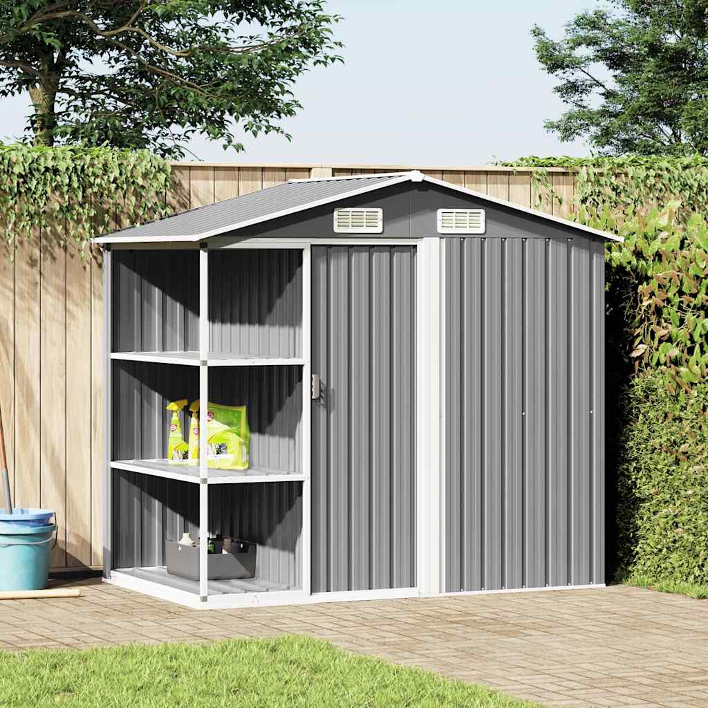 vidaXL Tuinschuur met rek 205x130x183 cm ijzer grijs