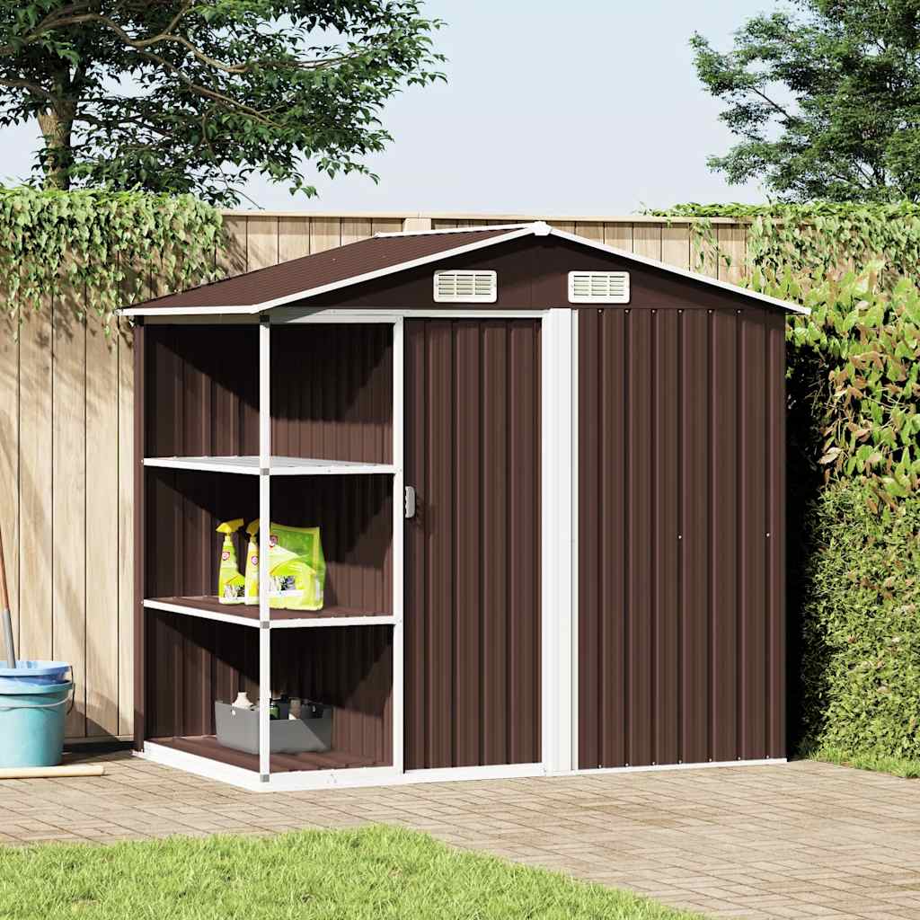 vidaXL Tuinschuur met rek 205x130x183 cm ijzer grijs