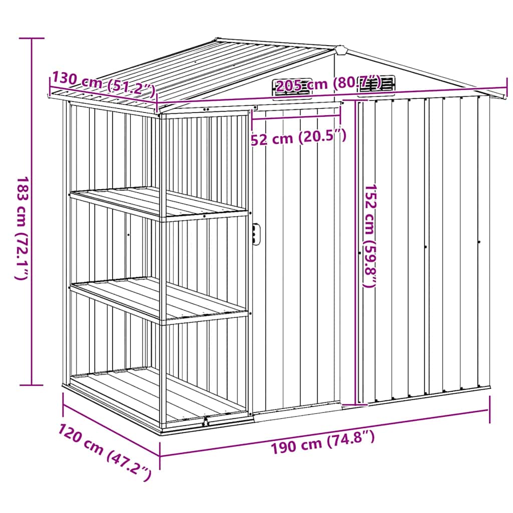 vidaXL Tuinschuur met rek 205x130x183 cm ijzer grijs