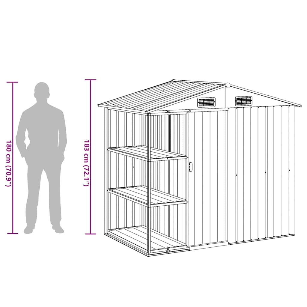 vidaXL Tuinschuur met rek 205x130x183 cm ijzer grijs