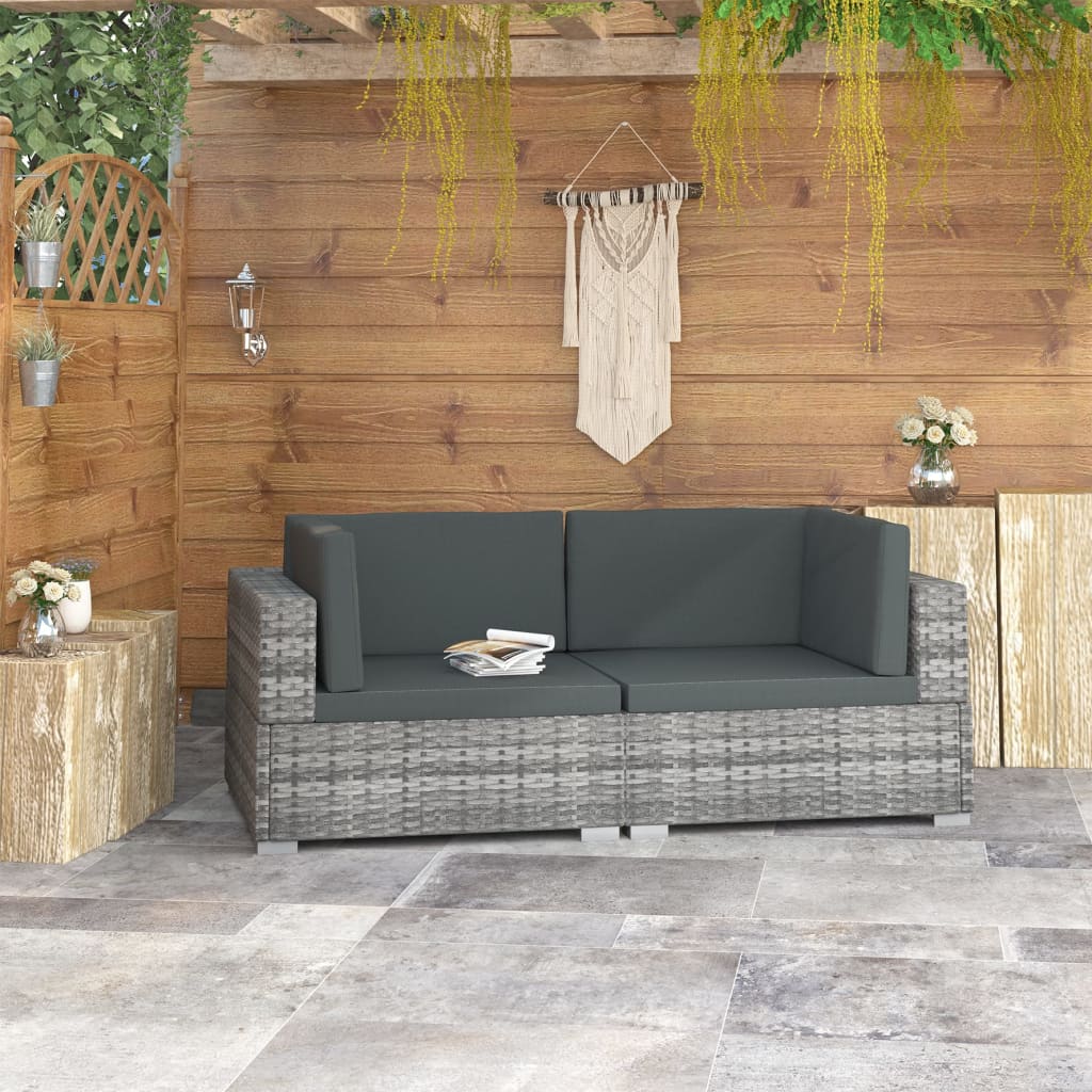 vidaXL Corner sofa sets 2 pcs with cushions poly rattan black
