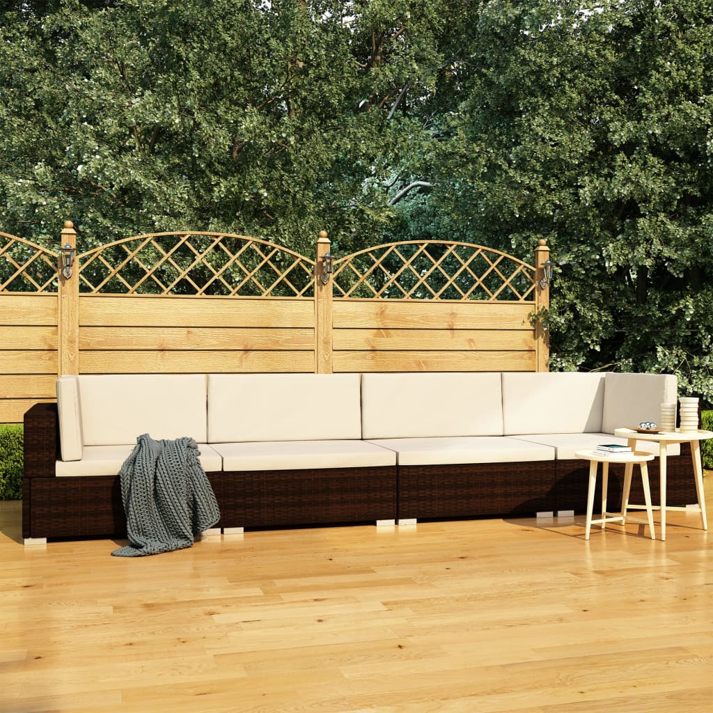 vidaXL 3-delige Loungeset met kussens poly rattan zwart