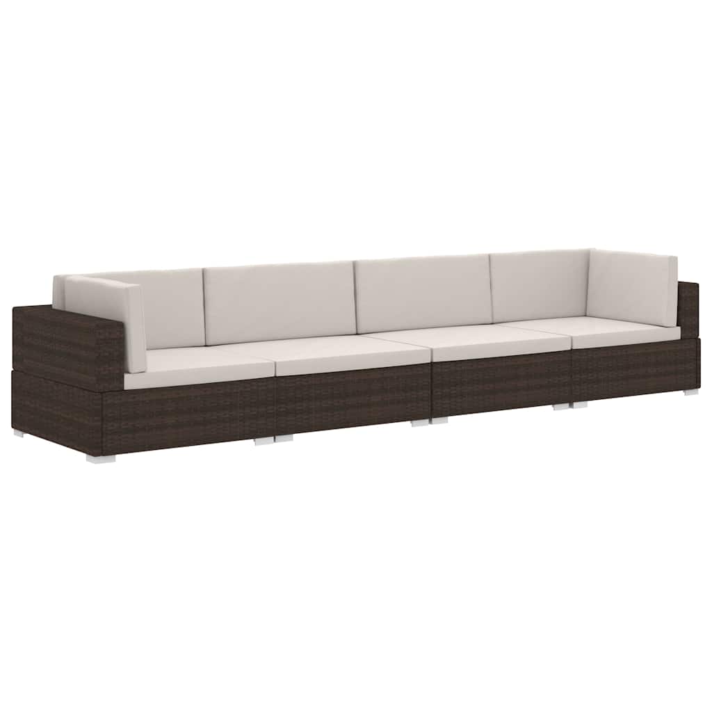 vidaXL 3-delige Loungeset met kussens poly rattan zwart
