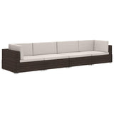 vidaXL 3-delige Loungeset met kussens poly rattan zwart