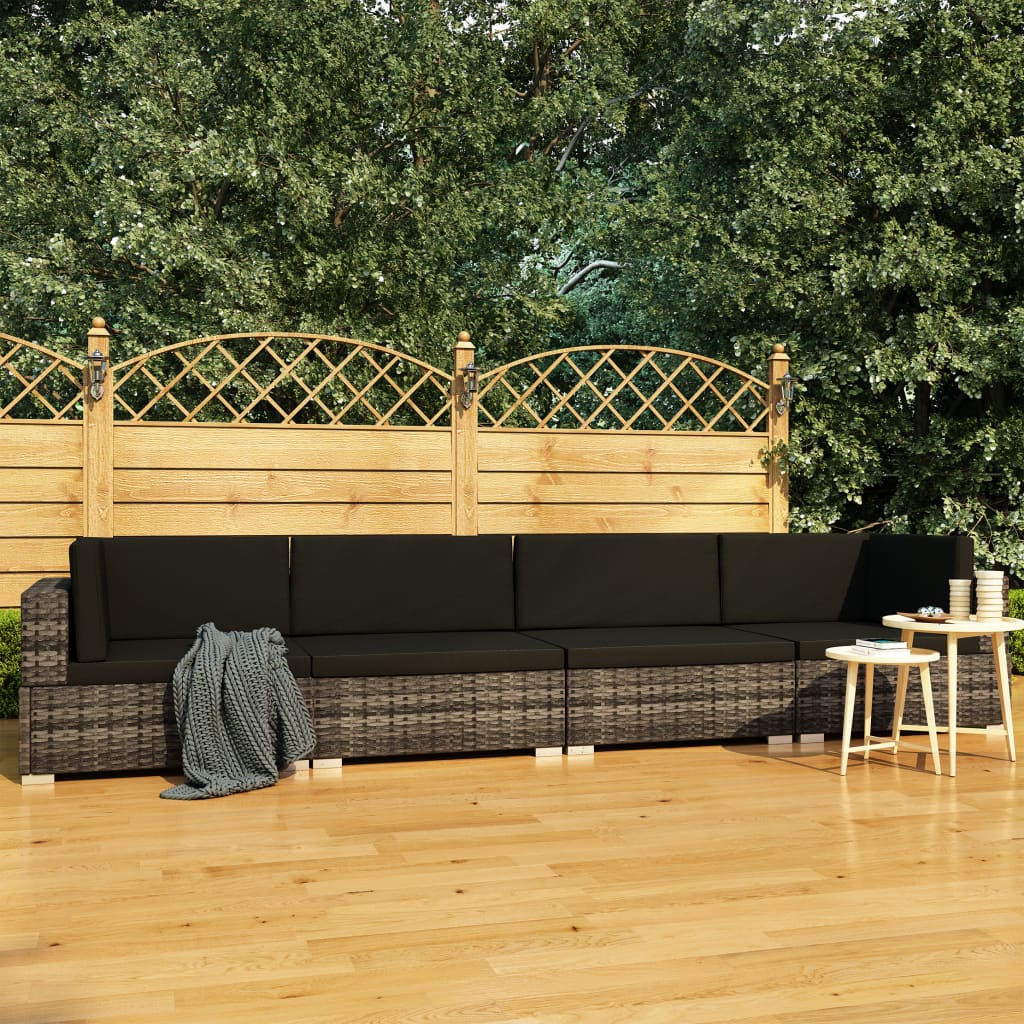 vidaXL 3-delige Loungeset met kussens poly rattan zwart
