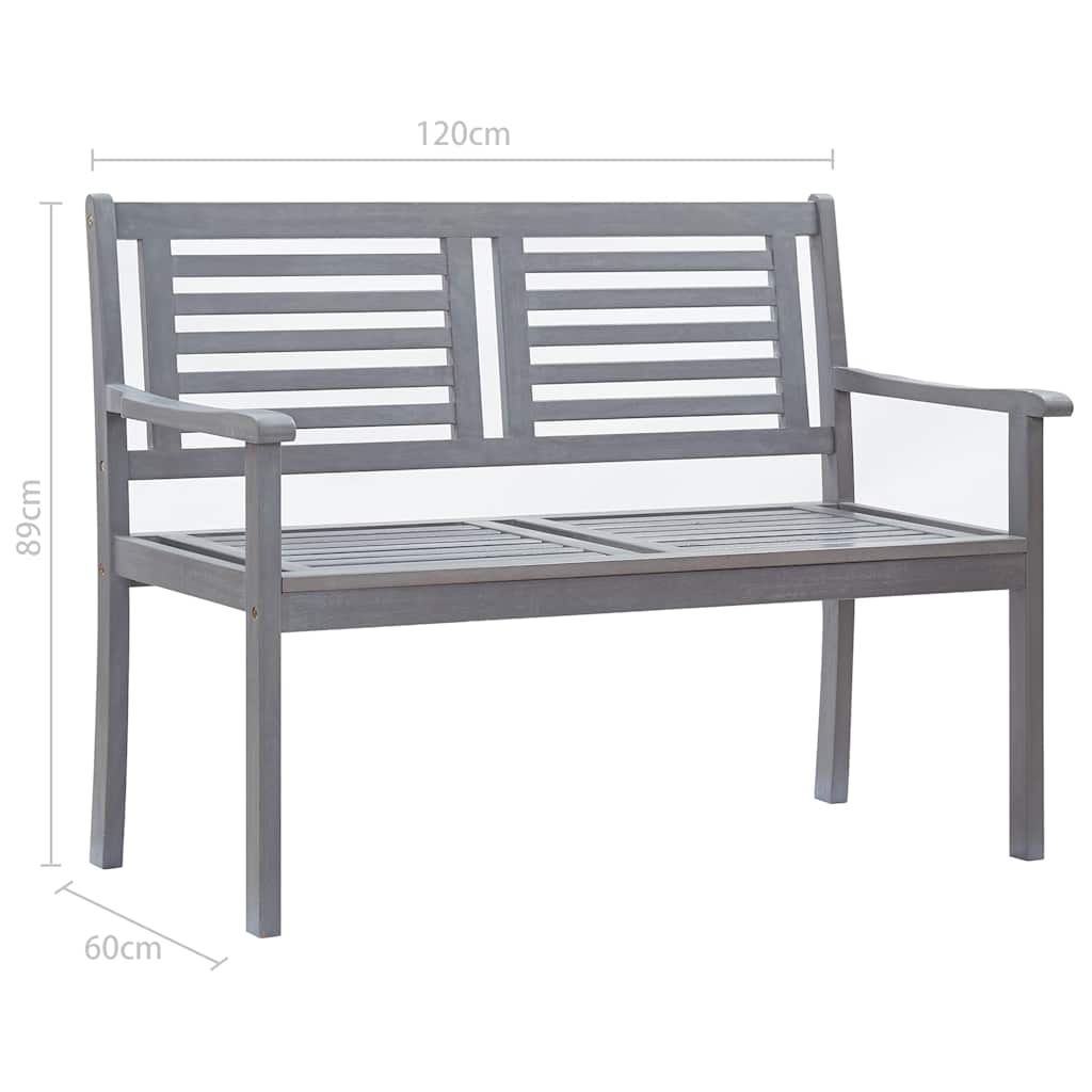 vidaXL 2-Seater Garden Bench 120 cm Solid Eucalyptus Wood Grey