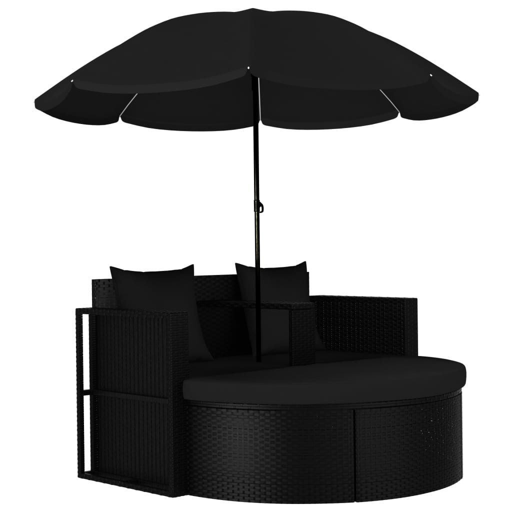vidaXL Tuinbed met parasol poly rattan bruin