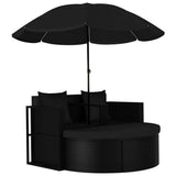 vidaXL Tuinbed met parasol poly rattan bruin