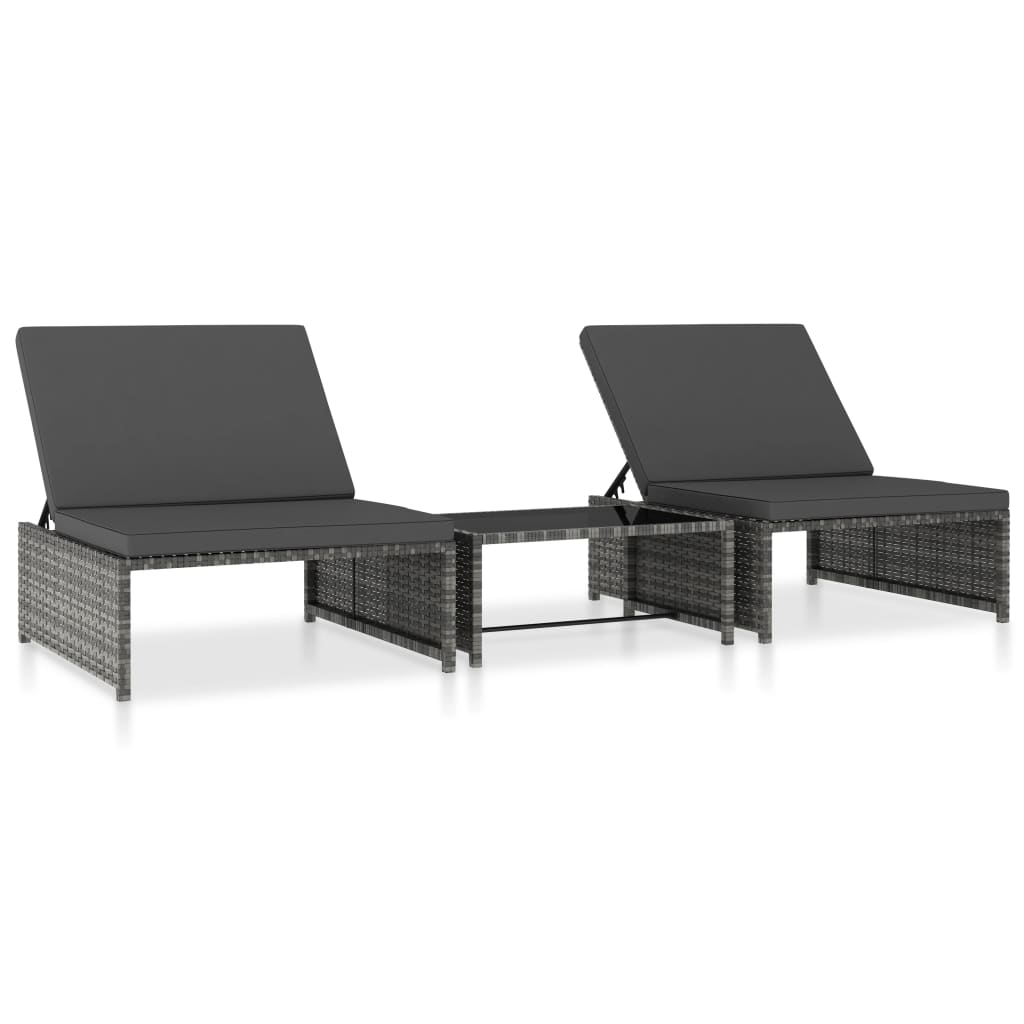 vidaXL Tuinstoelen 2 st verstelbaar met tafel poly rattan bruin