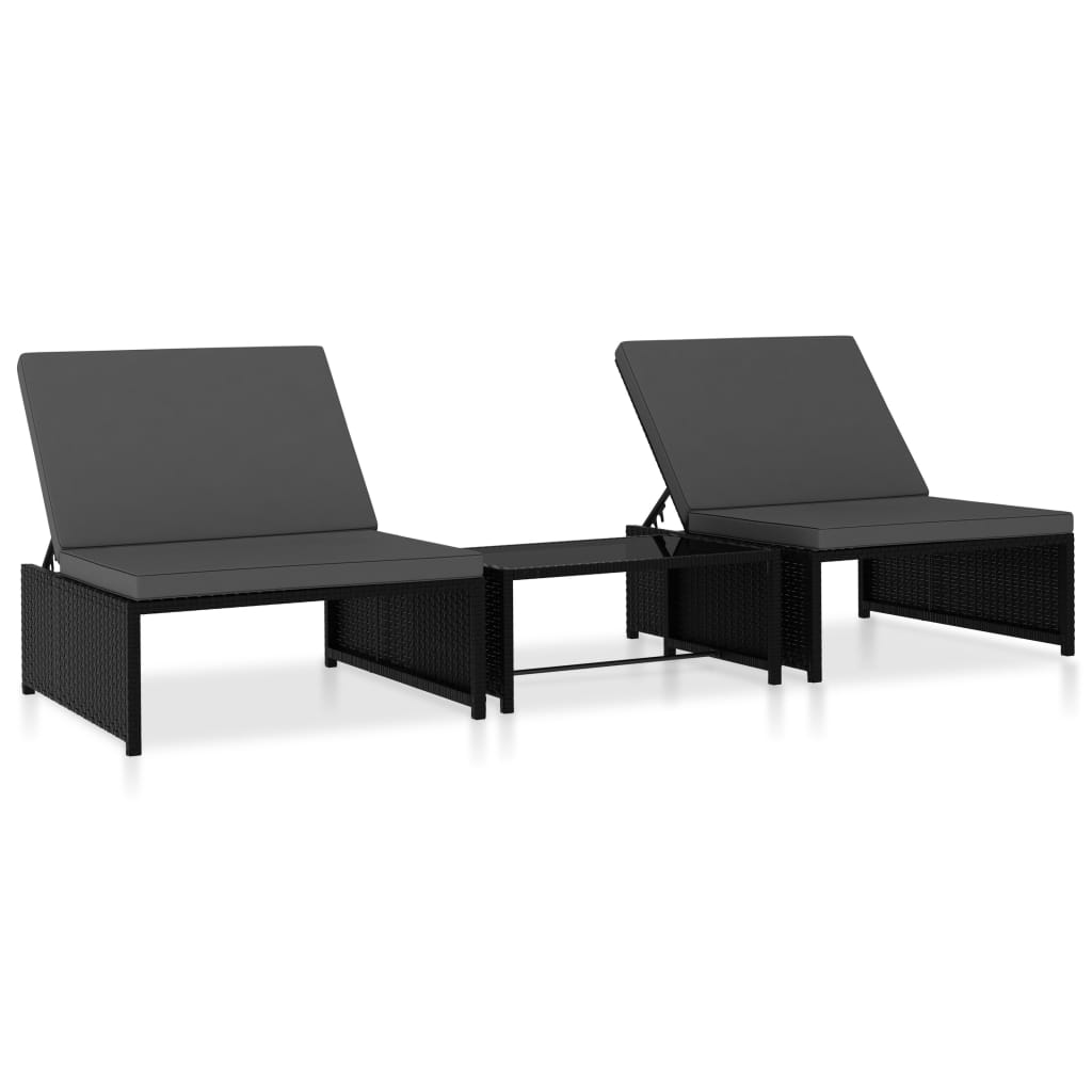 vidaXL Tuinstoelen 2 st verstelbaar met tafel poly rattan bruin