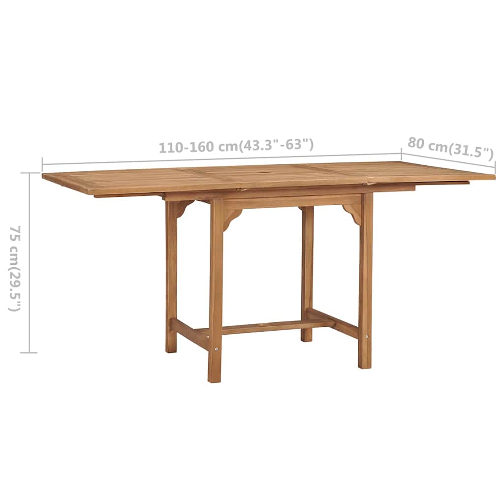 vidaXL Tuintafel verlengbaar (110-160)x80x75 cm massief teakhout