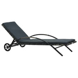 vidaXL Ligbed met kussen en wieltjes poly rattan bruin