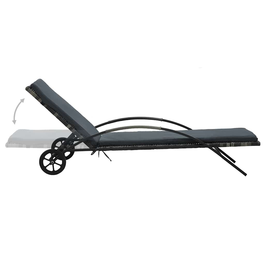 vidaXL Ligbed met kussen en wieltjes poly rattan bruin