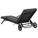 vidaXL Ligbed met kussen en wieltjes poly rattan bruin