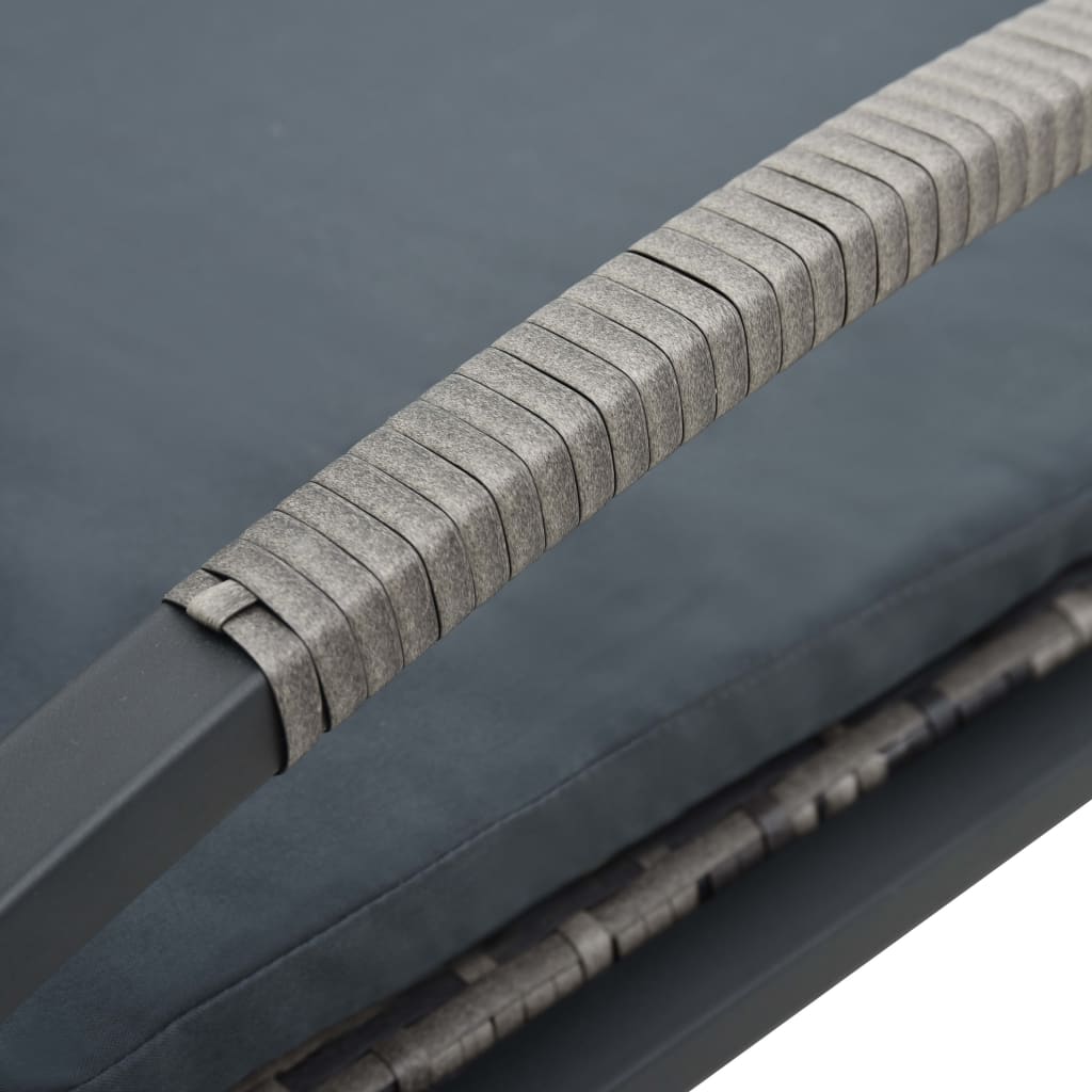 vidaXL Ligbed met kussen en wieltjes poly rattan bruin