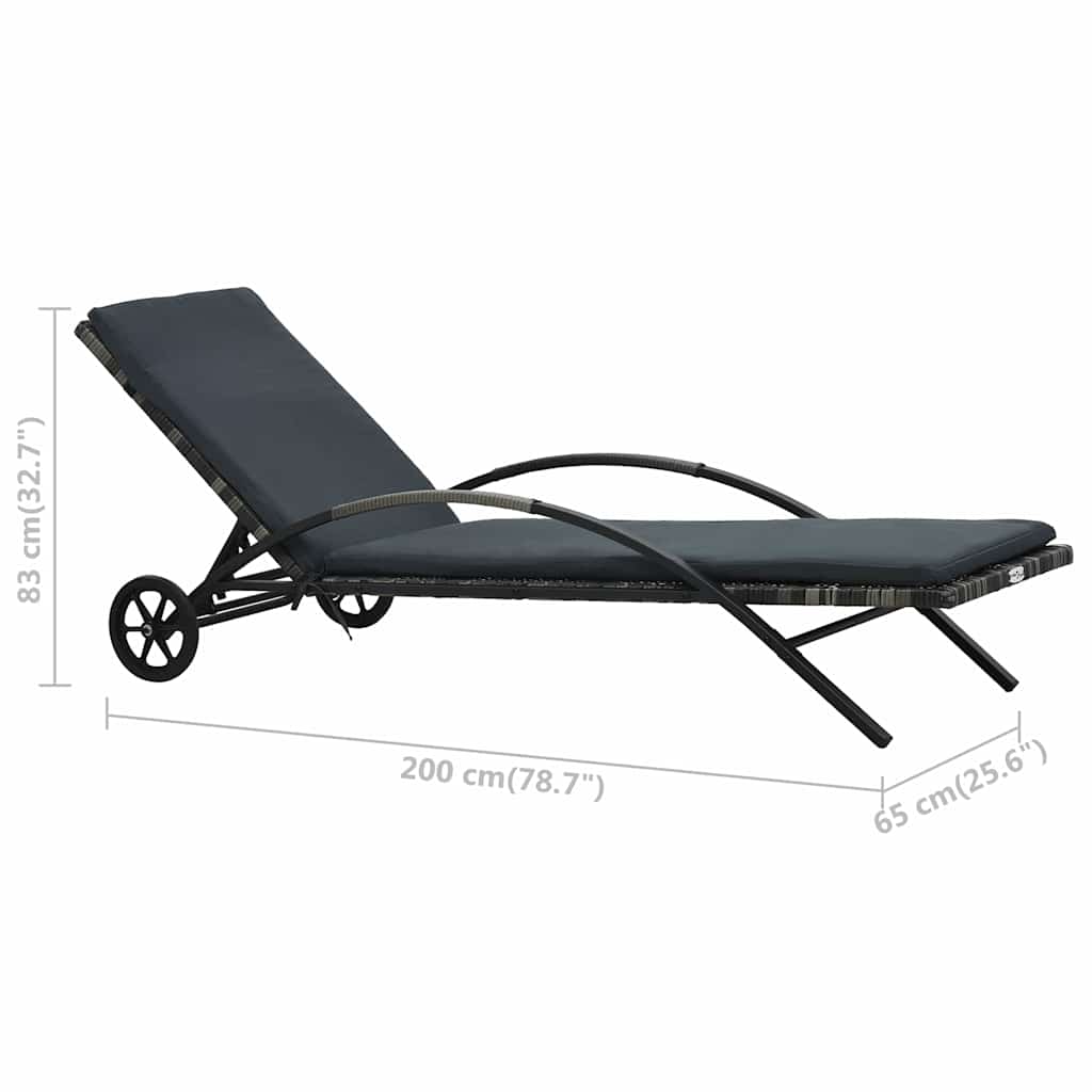 vidaXL Ligbed met kussen en wieltjes poly rattan bruin
