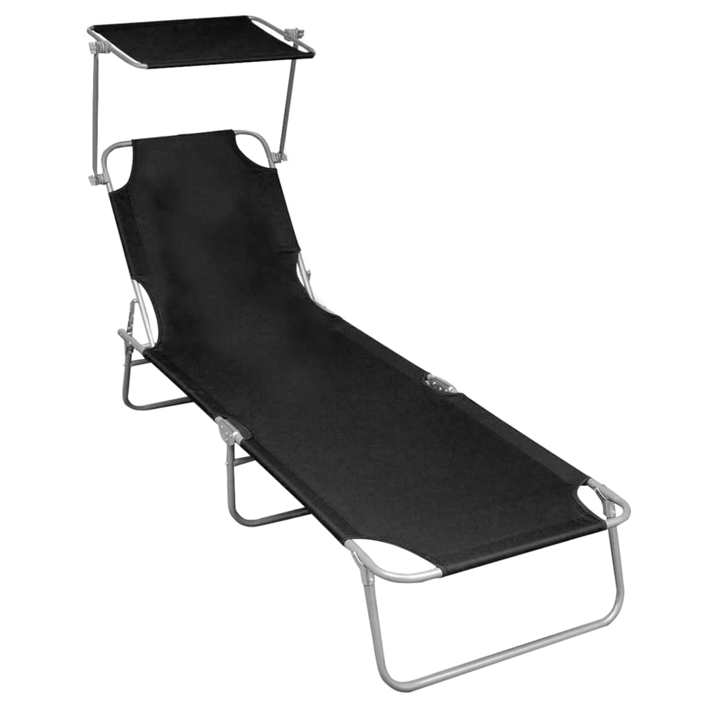vidaXL Ligbed inklapbaar met luifel aluminium groen