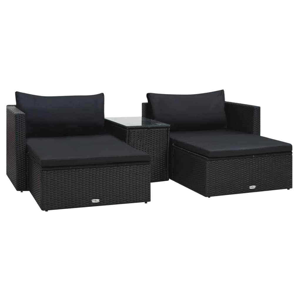 vidaXL 5-delige Loungeset met kussens poly rattan bruin
