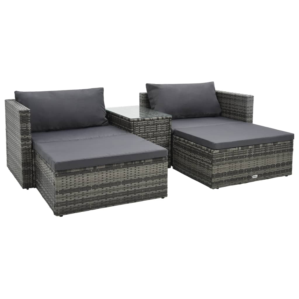 vidaXL 5-delige Loungeset met kussens poly rattan bruin