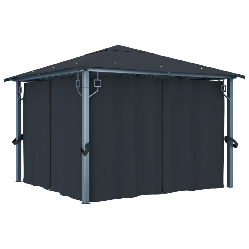 vidaXL Prieel met gordijn 300x300 cm aluminium taupe