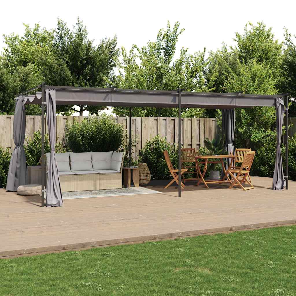 vidaXL Prieel met gordijnen 3x3 m staal taupe