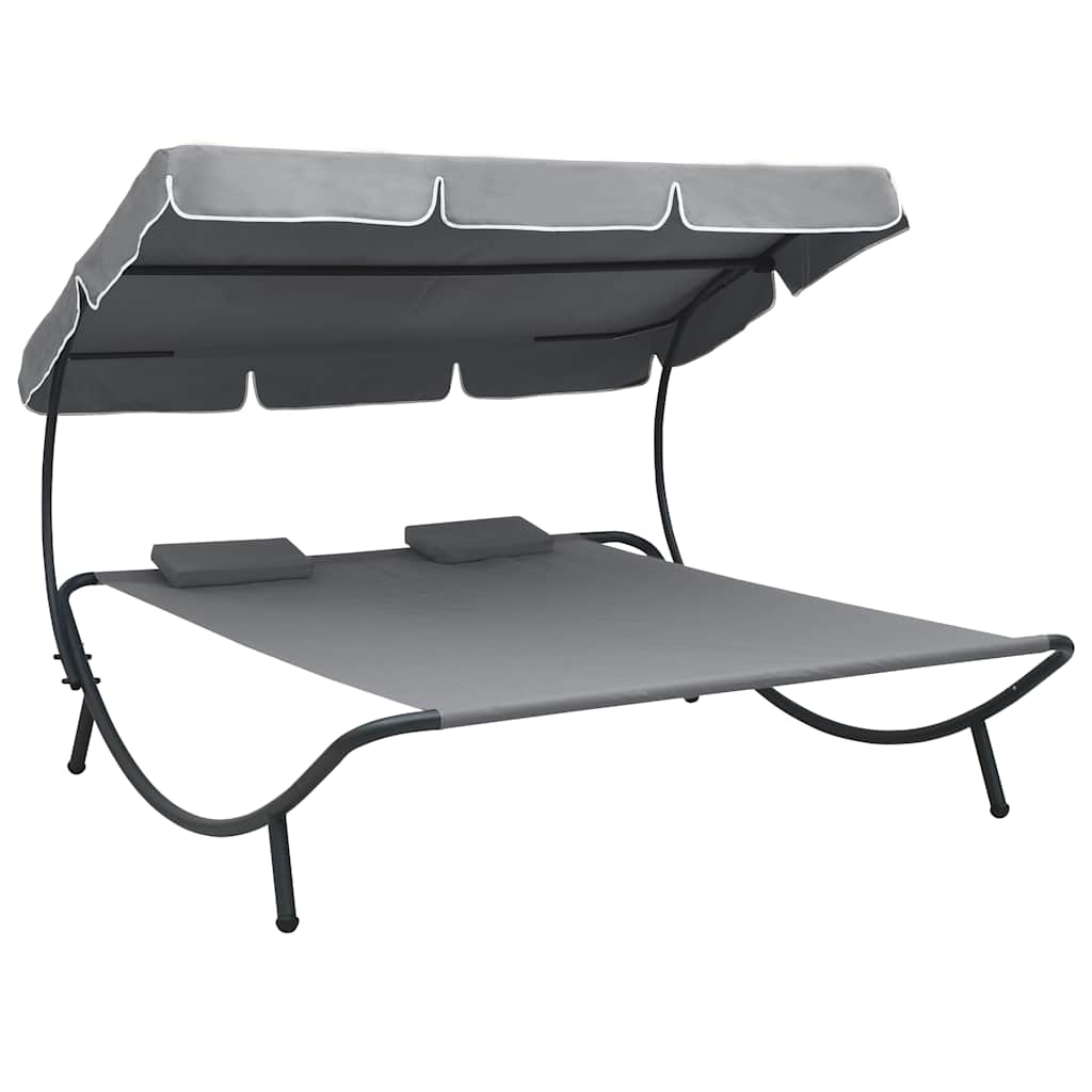 vidaXL Loungebed met luifel en kussens zwart