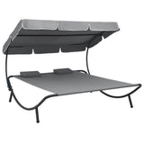 vidaXL Loungebed met luifel en kussens zwart