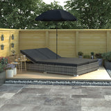vidaXL Loungebed met parasol poly rattan bruin
