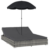vidaXL Loungebed met parasol poly rattan bruin