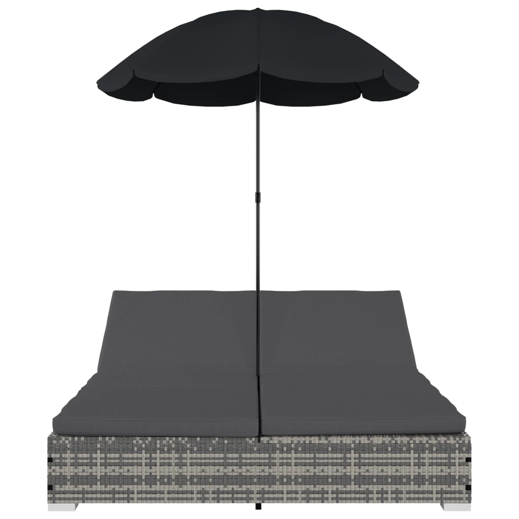 vidaXL Loungebed met parasol poly rattan bruin