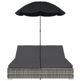 vidaXL Loungebed met parasol poly rattan bruin