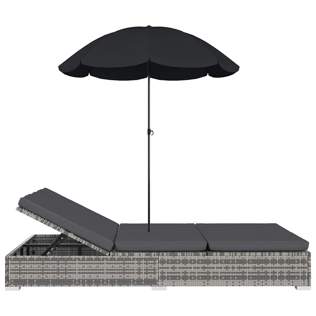 vidaXL Loungebed met parasol poly rattan bruin