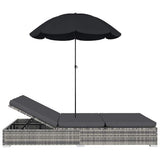 vidaXL Loungebed met parasol poly rattan bruin