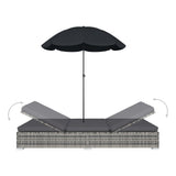 vidaXL Loungebed met parasol poly rattan bruin