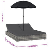 vidaXL Loungebed met parasol poly rattan bruin