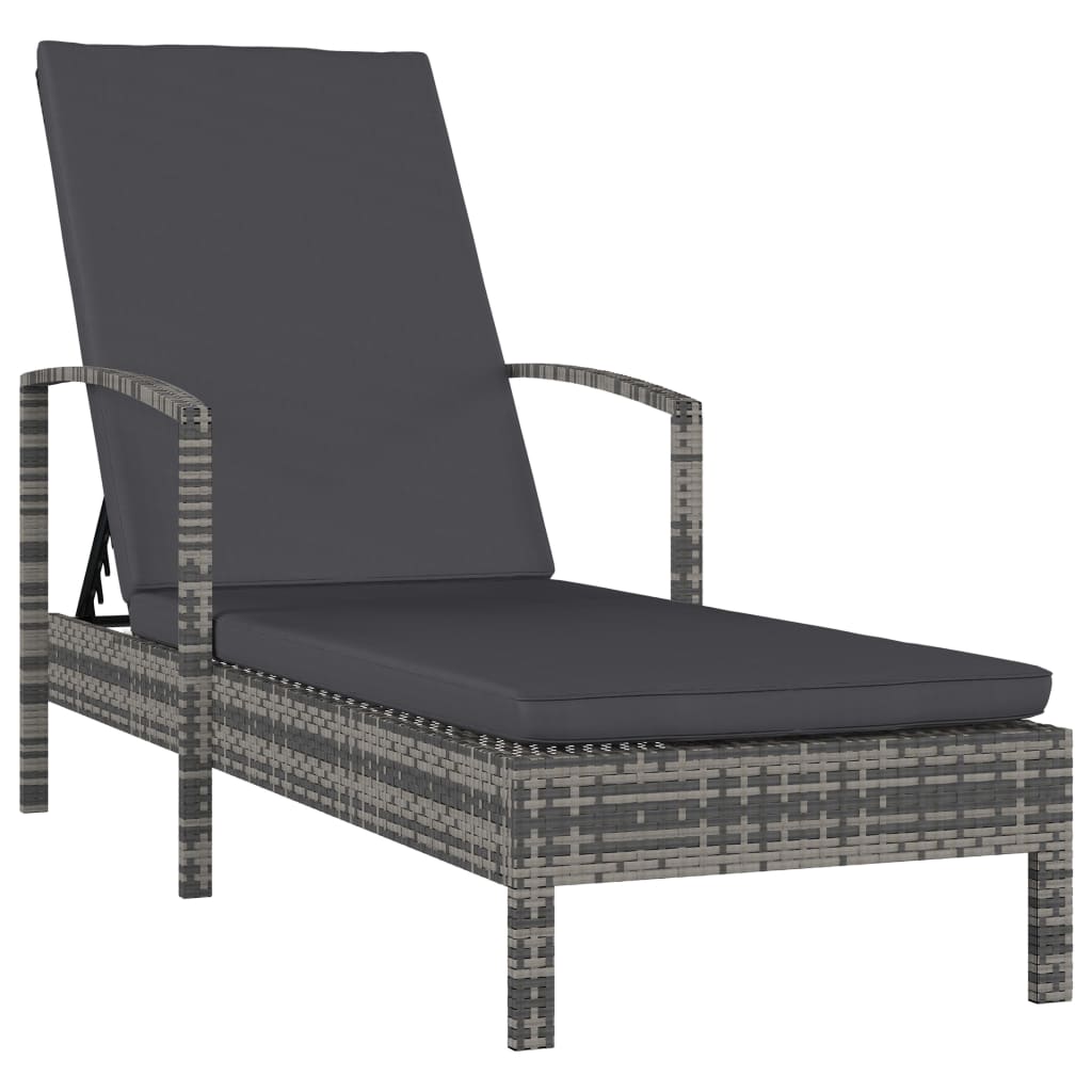vidaXL Ligbed met kussen poly rattan bruin