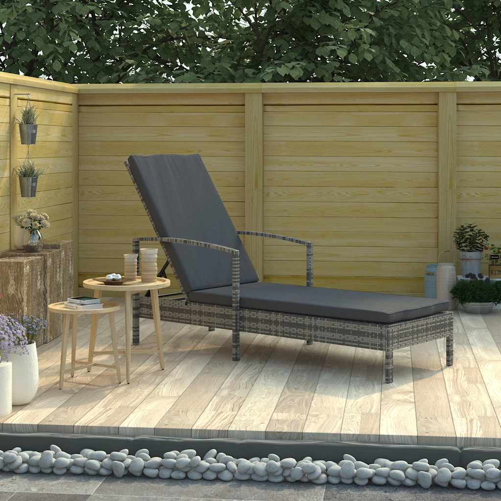 vidaXL Ligbed met kussen poly rattan bruin