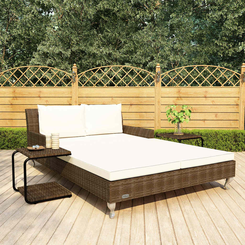 vidaXL Sun Lounger with Cushions 2-Person Poly Rattan Black