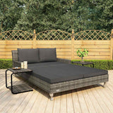 vidaXL Sun Lounger with Cushions 2-Person Poly Rattan Black