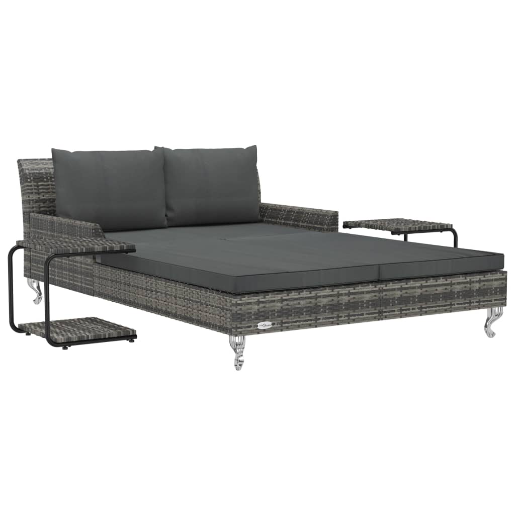vidaXL Sun Lounger with Cushions 2-Person Poly Rattan Black
