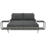 vidaXL Sun Lounger with Cushions 2-Person Poly Rattan Black