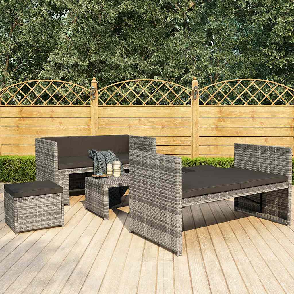 vidaXL 5-delige Loungeset met kussens poly rattan zwart
