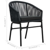 vidaXL 3-delige Bistroset met kussens PE-rattan zwart