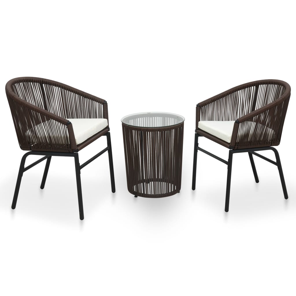 vidaXL 3-delige Bistroset met kussens PE-rattan zwart