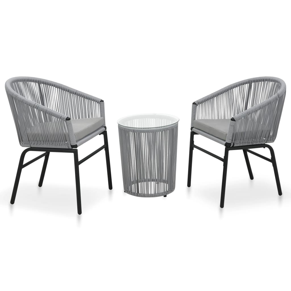 vidaXL 3-delige Bistroset met kussens PE-rattan zwart