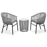vidaXL 3-delige Bistroset met kussens PE-rattan zwart