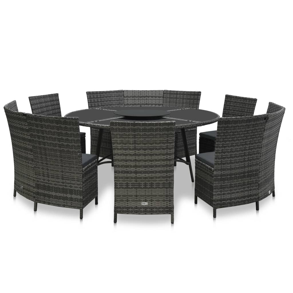 vidaXL 7-Piece Garden Dining Set with Cushions Poly Rattan Grey
