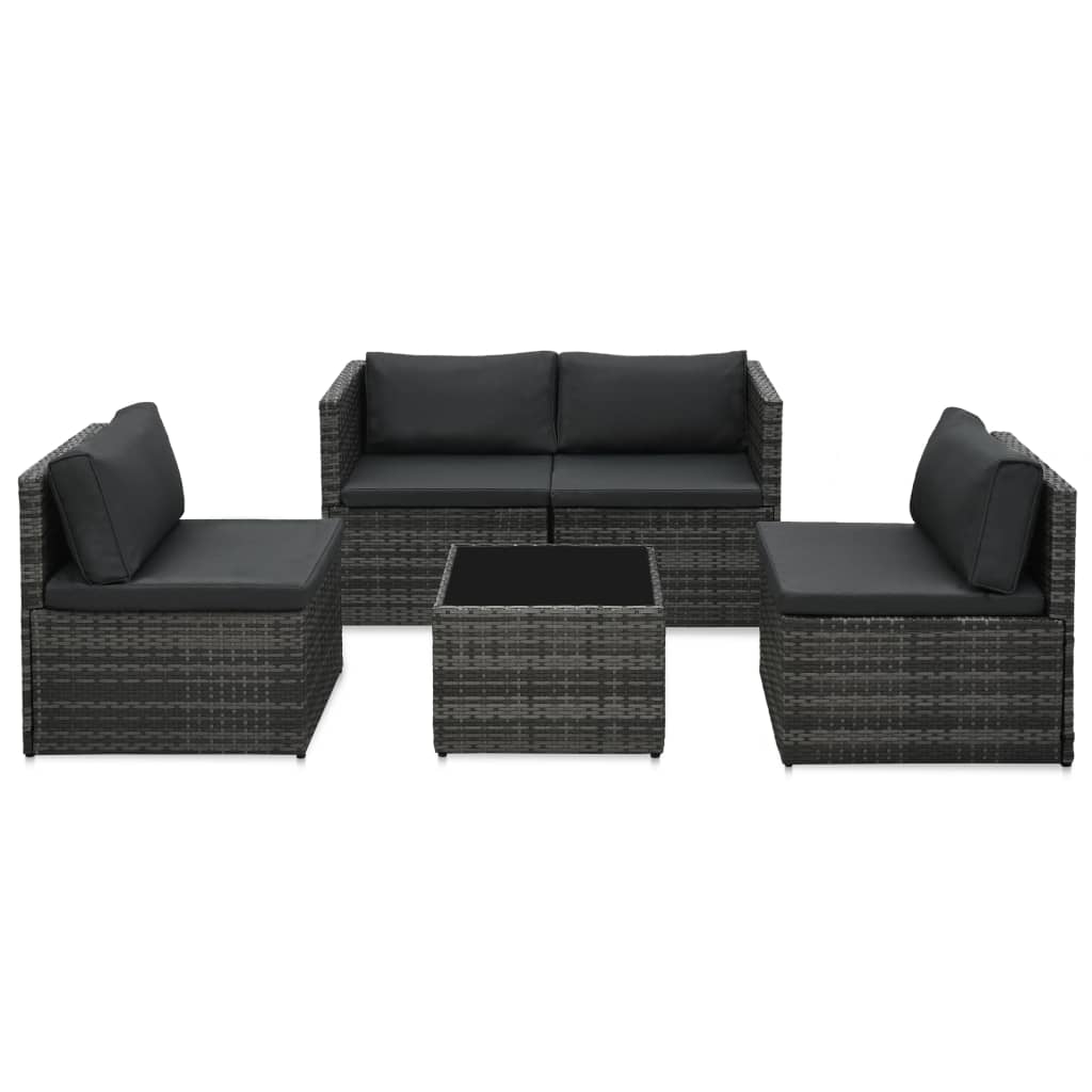 vidaXL 5-delige Loungeset met kussens poly rattan bruin